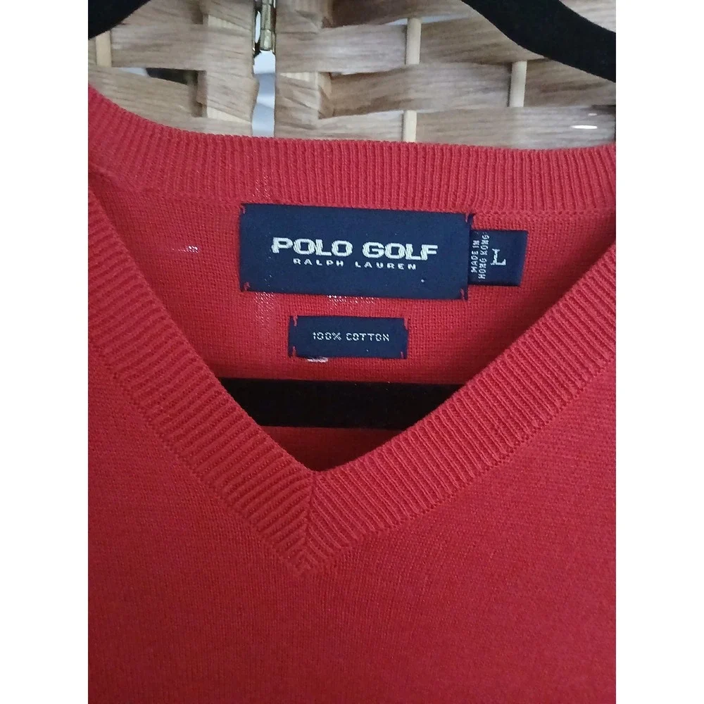 Vtg Polo Golf Ralph Lauren Men's Red Sweater Vest Sz L 100% Cotton Preppy